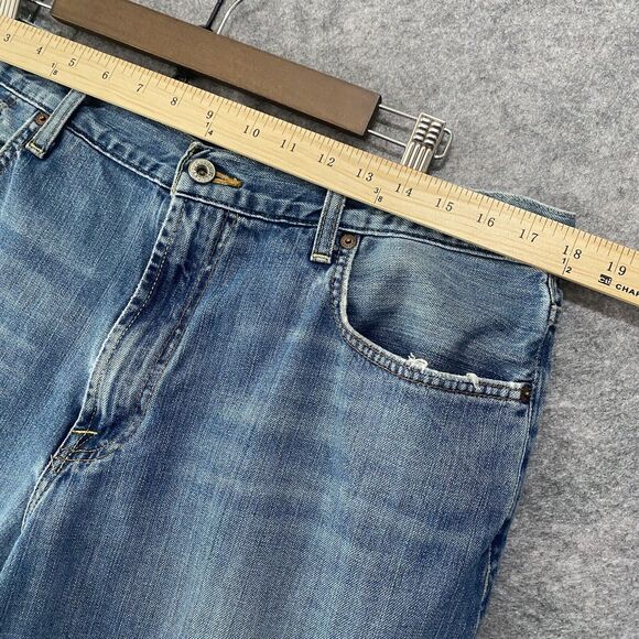 Lucky Brand Jeans Mens 36 x 30 Blue Bootleg Zip Fly Distressed - Picture 8 of 10